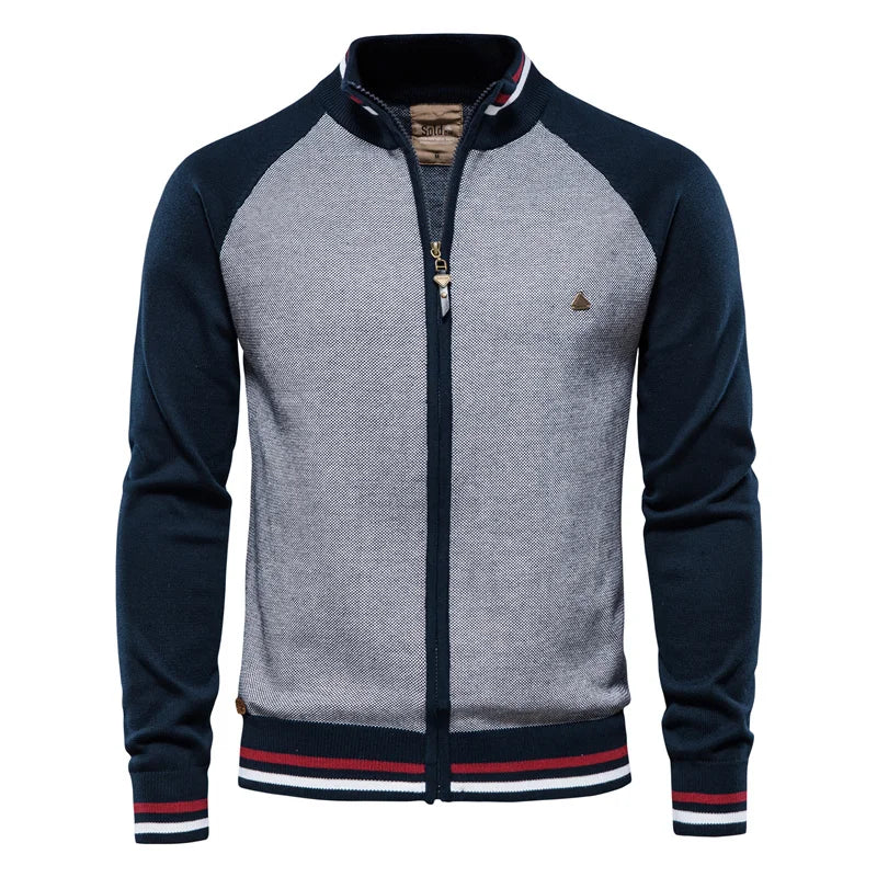 Men's Zip Up Cardigan | Lightweight Two-Tone Layering Jacket 2