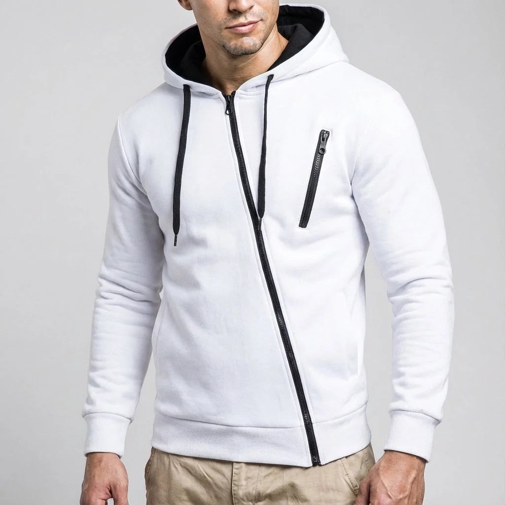 Men's Asymmetric Zip Training Jacket with Hooded Design 1