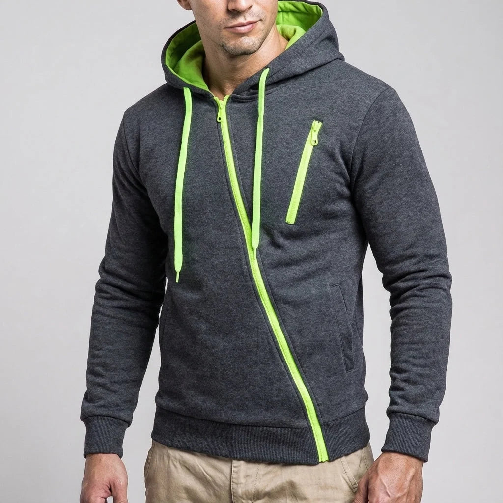 Men's Asymmetric Zip Training Jacket with Hooded Design 2