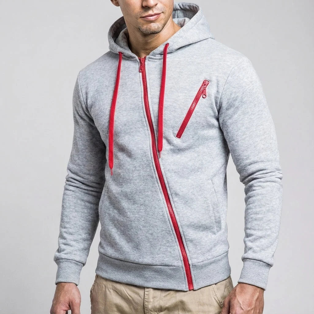 Men's Asymmetric Zip Training Jacket with Hooded Design 3