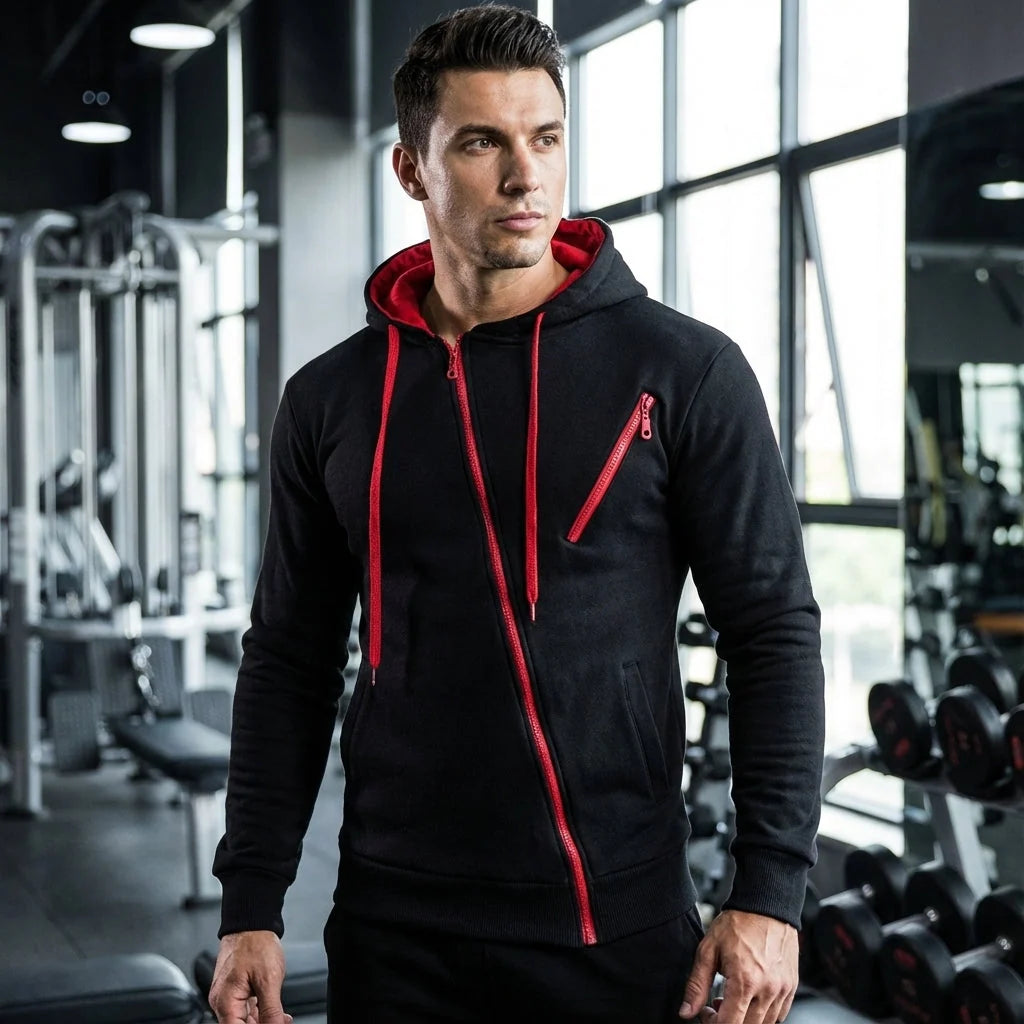 Men's Asymmetric Zip Training Jacket with Hooded Design 4