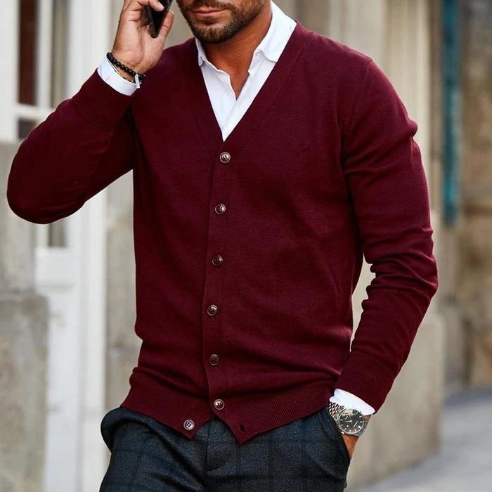 Men's Black Cardigan | Soft Knit V-Neck Button-Up Sweater 0