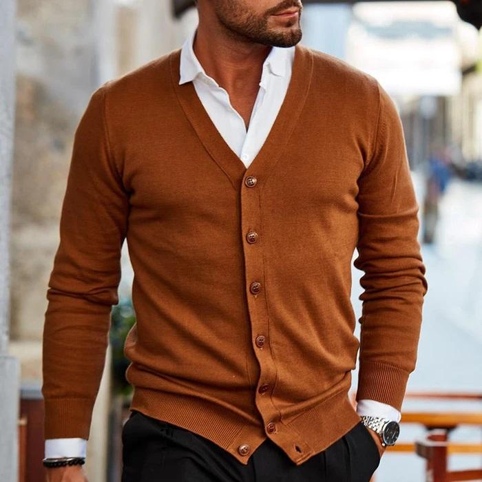 Men's Black Cardigan | Soft Knit V-Neck Button-Up Sweater 1