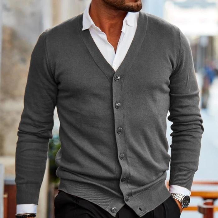 Men's Black Cardigan | Soft Knit V-Neck Button-Up Sweater 3