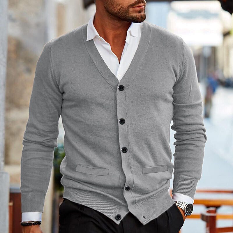 Men's Black Cardigan | Soft Knit V-Neck Button-Up Sweater 6