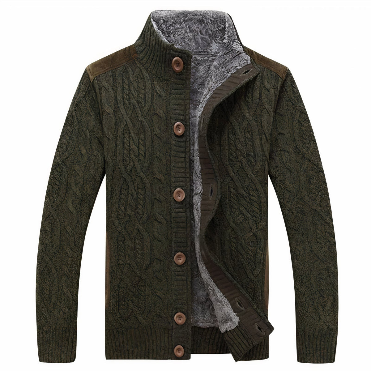 Men's Cable Knit Cardigan with Stand-Up Collar and Button Closure 6