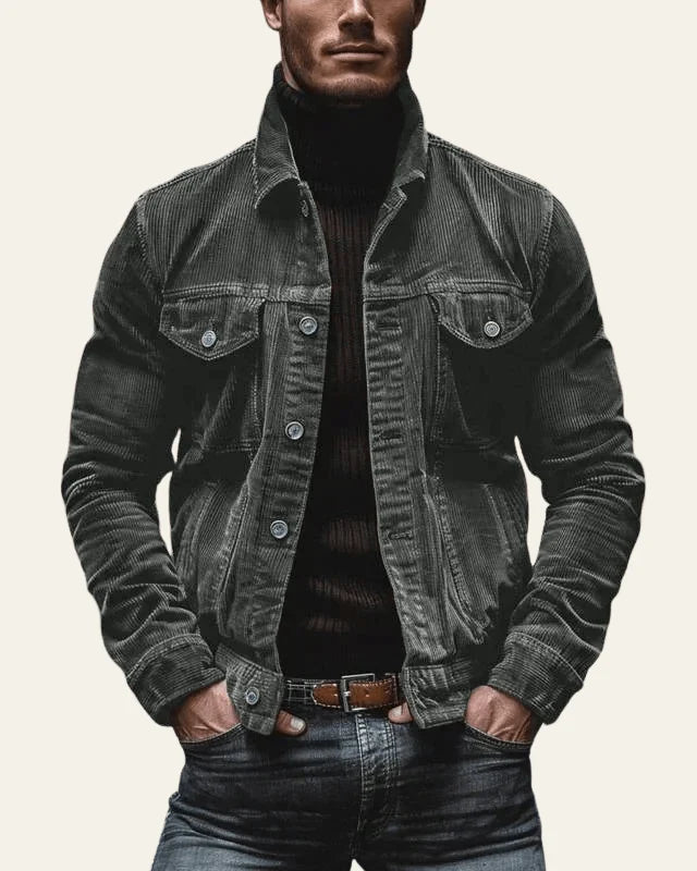 Men's Corduroy Trucker Jacket | Regular Fit Button-Front Layer 7