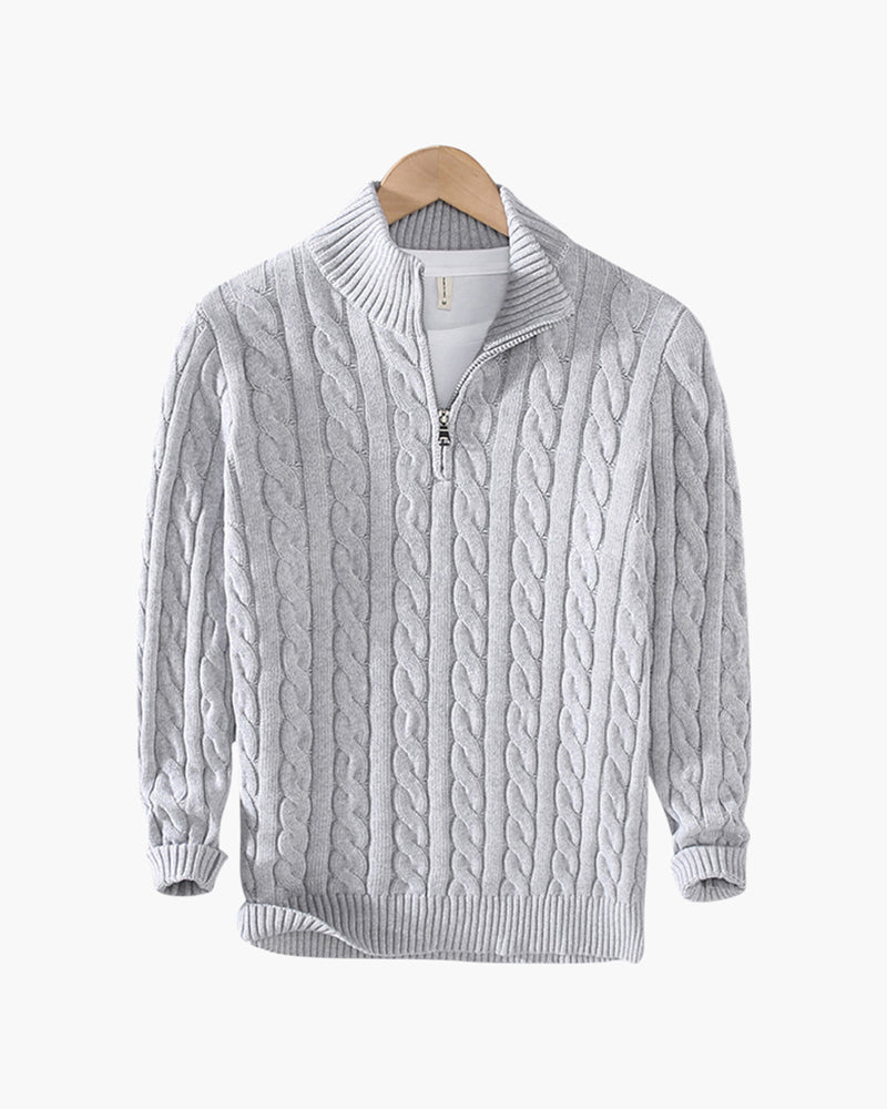 Men's Cotton Cable Knit Half-Zip Pullover Sweater 0