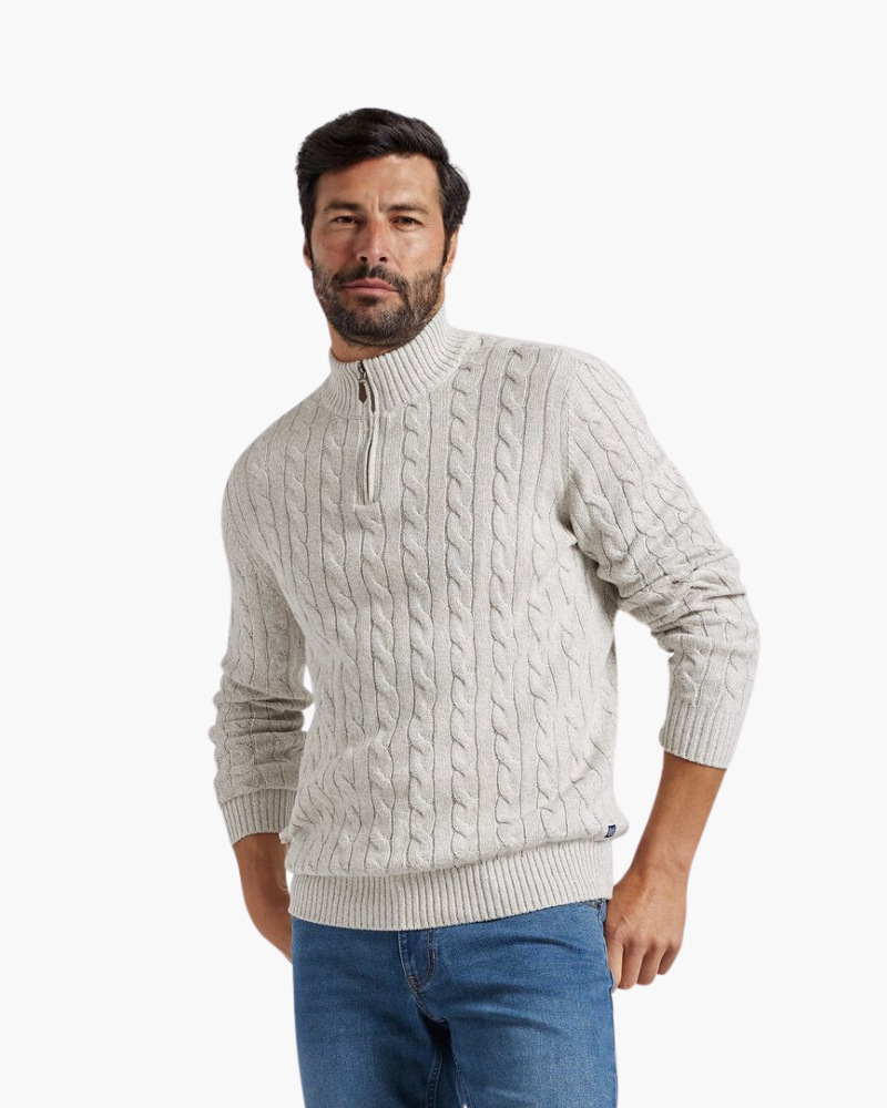 Men's Cotton Cable Knit Half-Zip Pullover Sweater 1