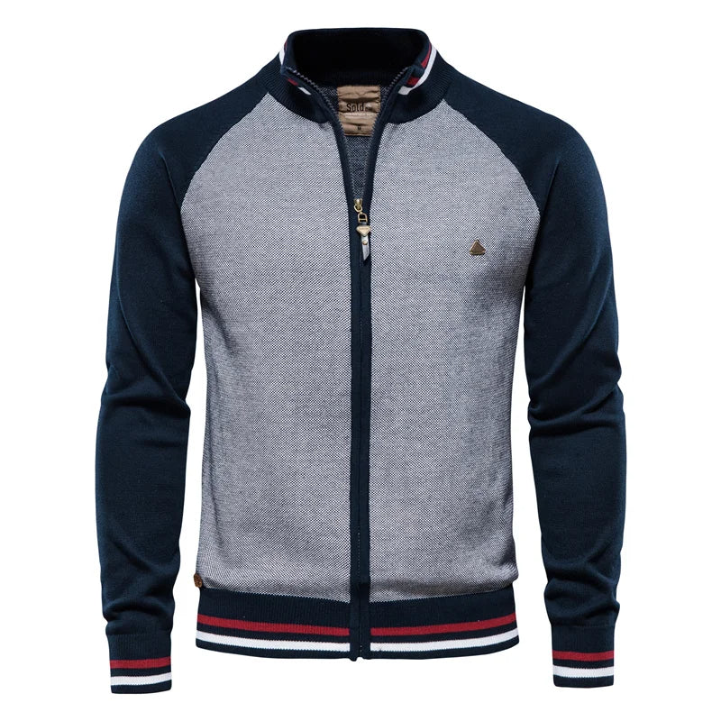 Men's Cotton Zip-Up Cardigan | Soft Stand-Collar Knit Sweater 3