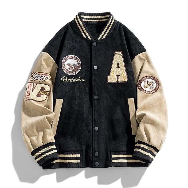 Men's Embroidered Varsity Jacket | Relaxed Fit Streetwear Layer 0