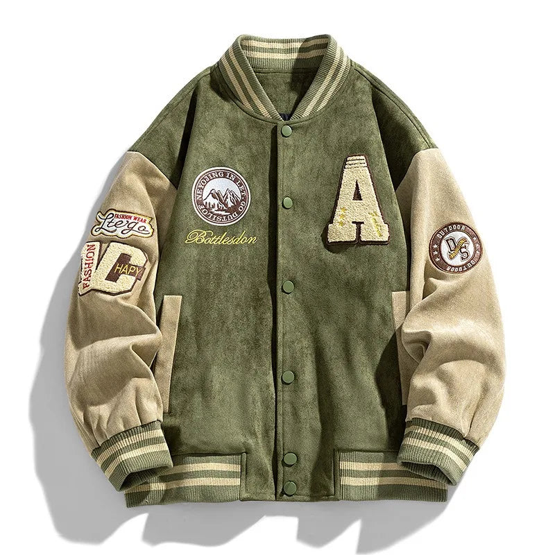 Men's Embroidered Varsity Jacket | Relaxed Fit Streetwear Layer 1