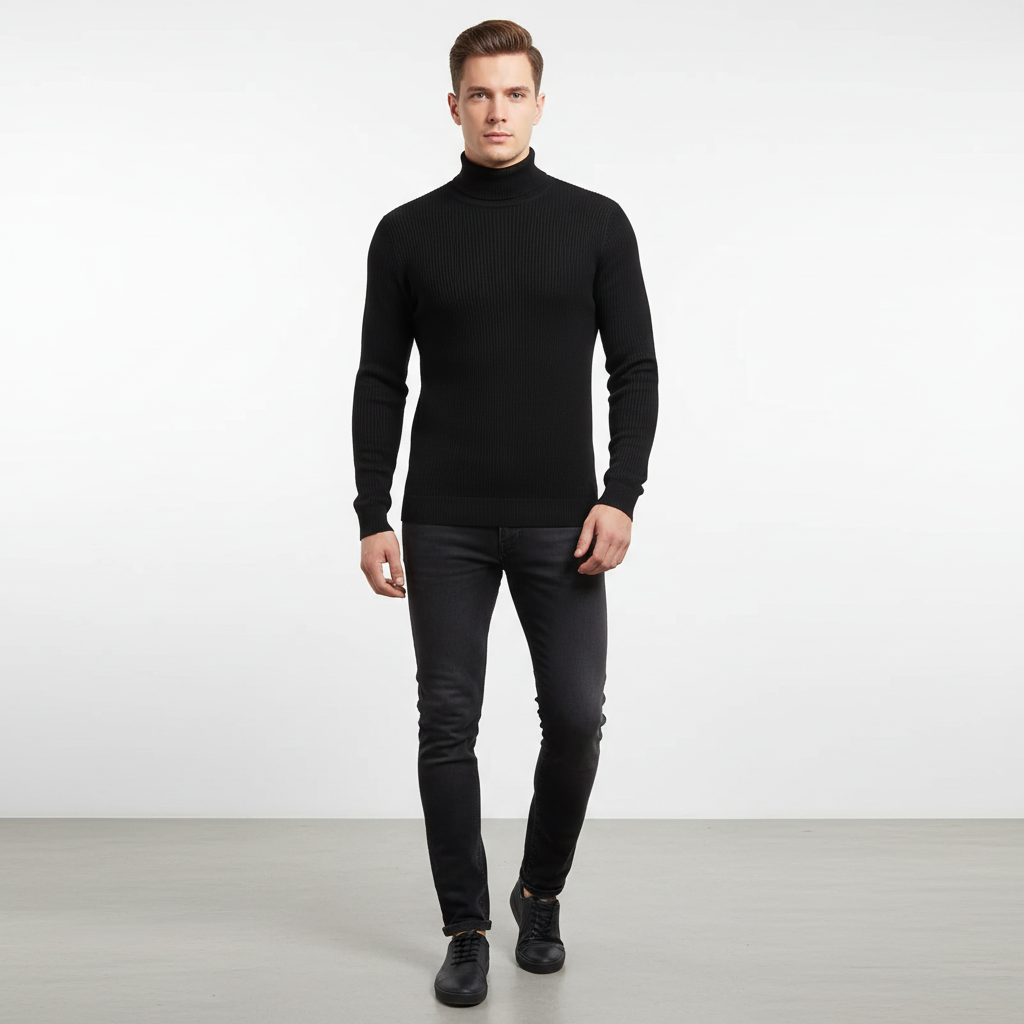 Men's Fine Knit Turtleneck Sweater | Lightweight Ribbed Fit 1