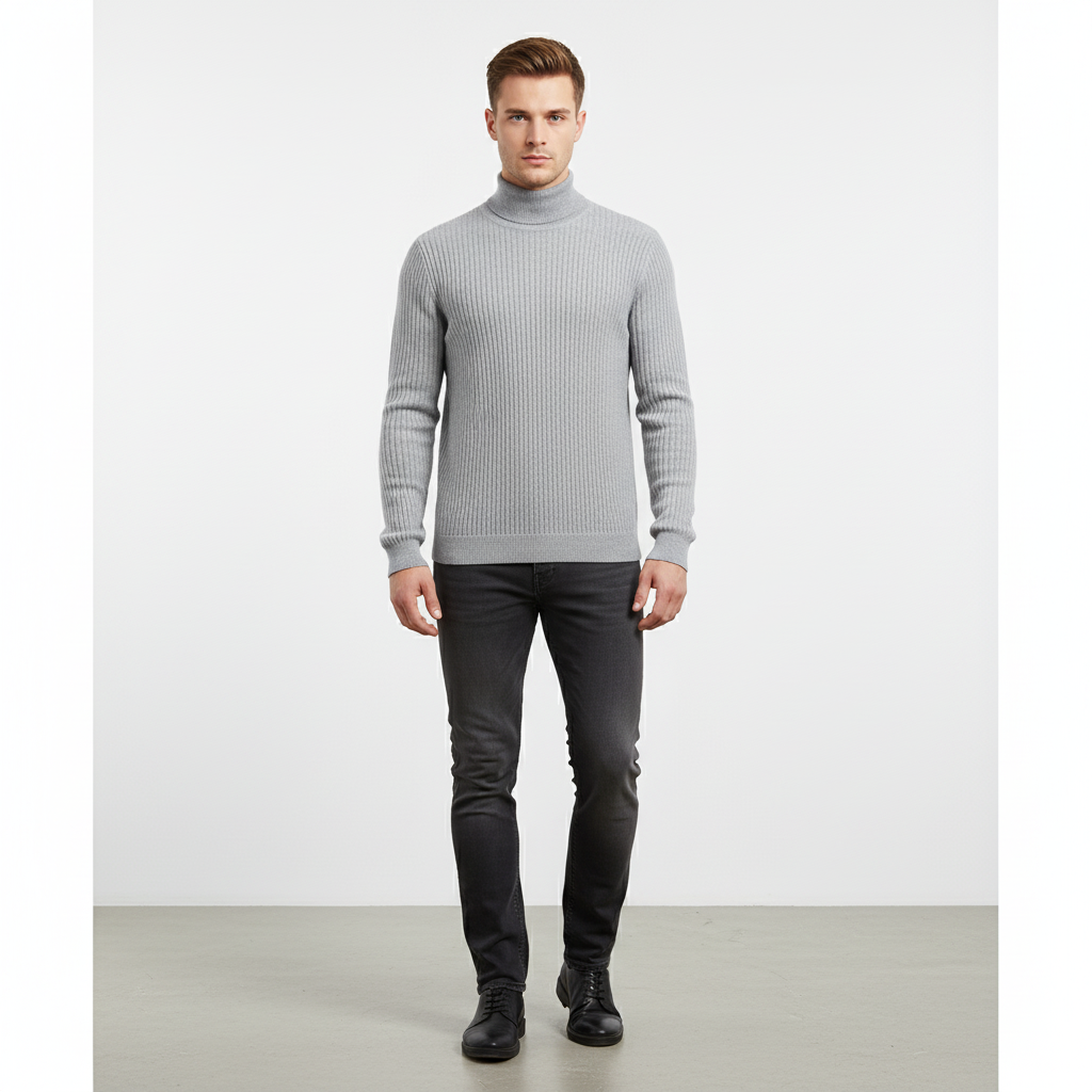 Men's Fine Knit Turtleneck Sweater | Lightweight Ribbed Fit 2