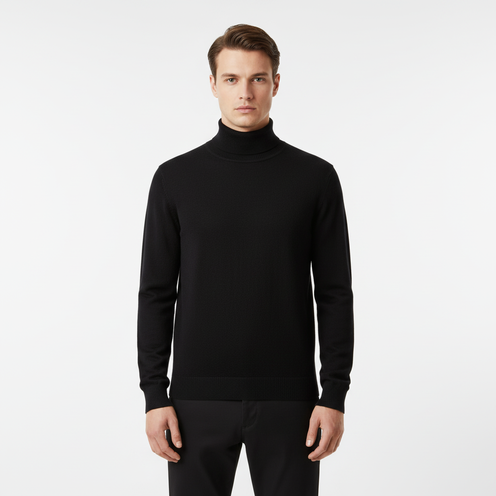 Men's Fine Knit Turtleneck Sweater | Regular Fit Ribbed Cuffs 1