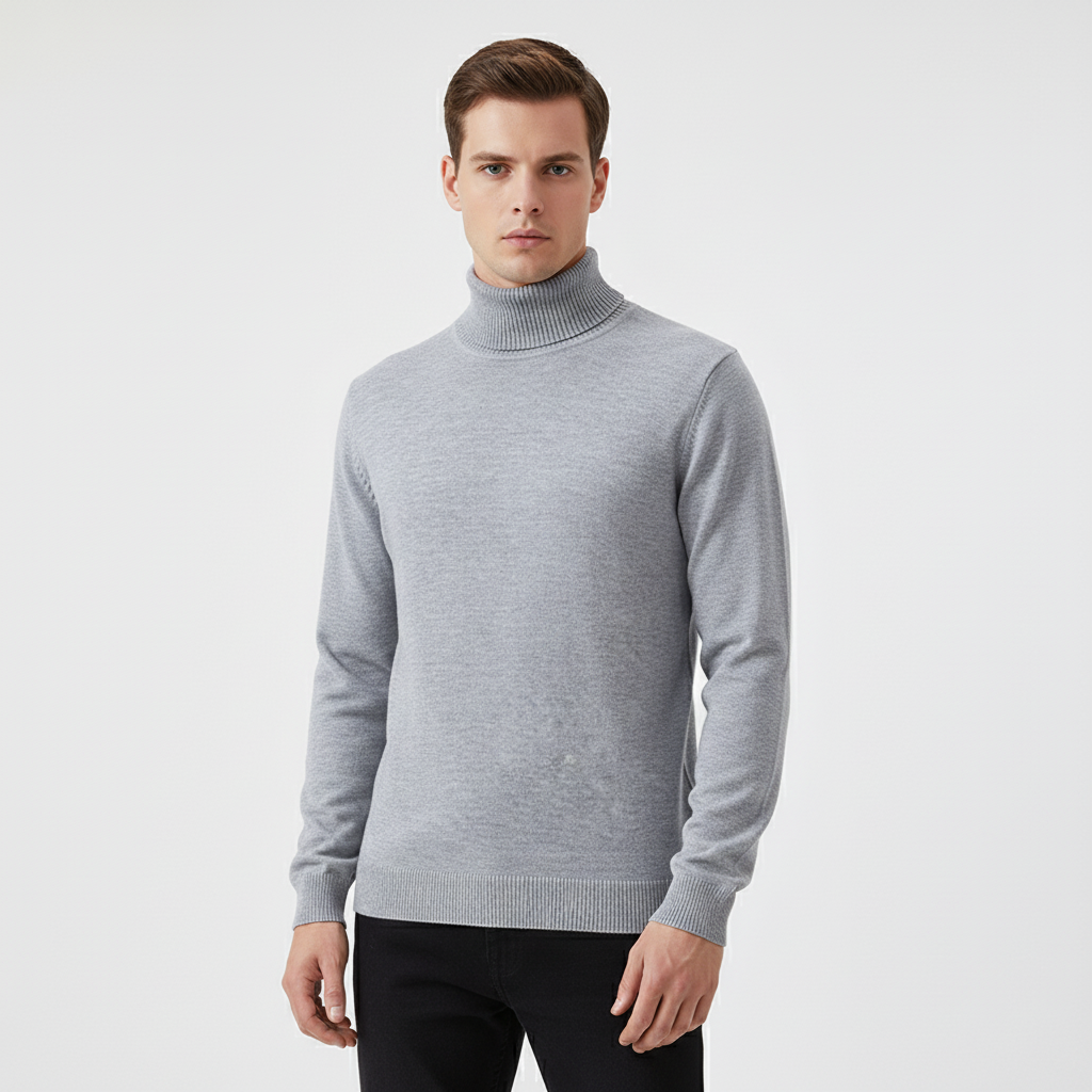 Men's Fine Knit Turtleneck Sweater | Ribbed Cuffs & Straight Fit 2