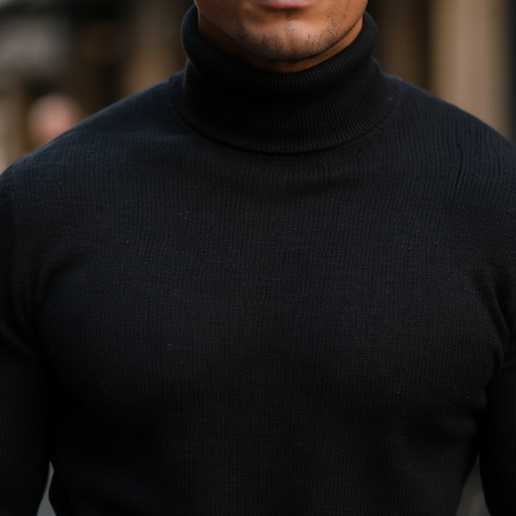 Men's Fine Knit Turtleneck Sweater | Ribbed Cuffs & Straight Fit 7
