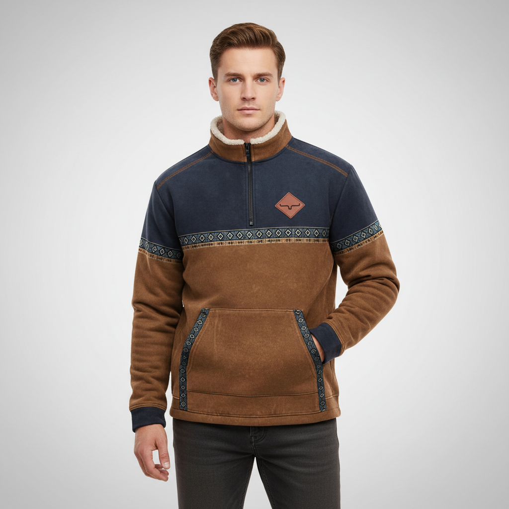 Men's Fleece Sweater with Quarter Zip and Sherpa Collar 0