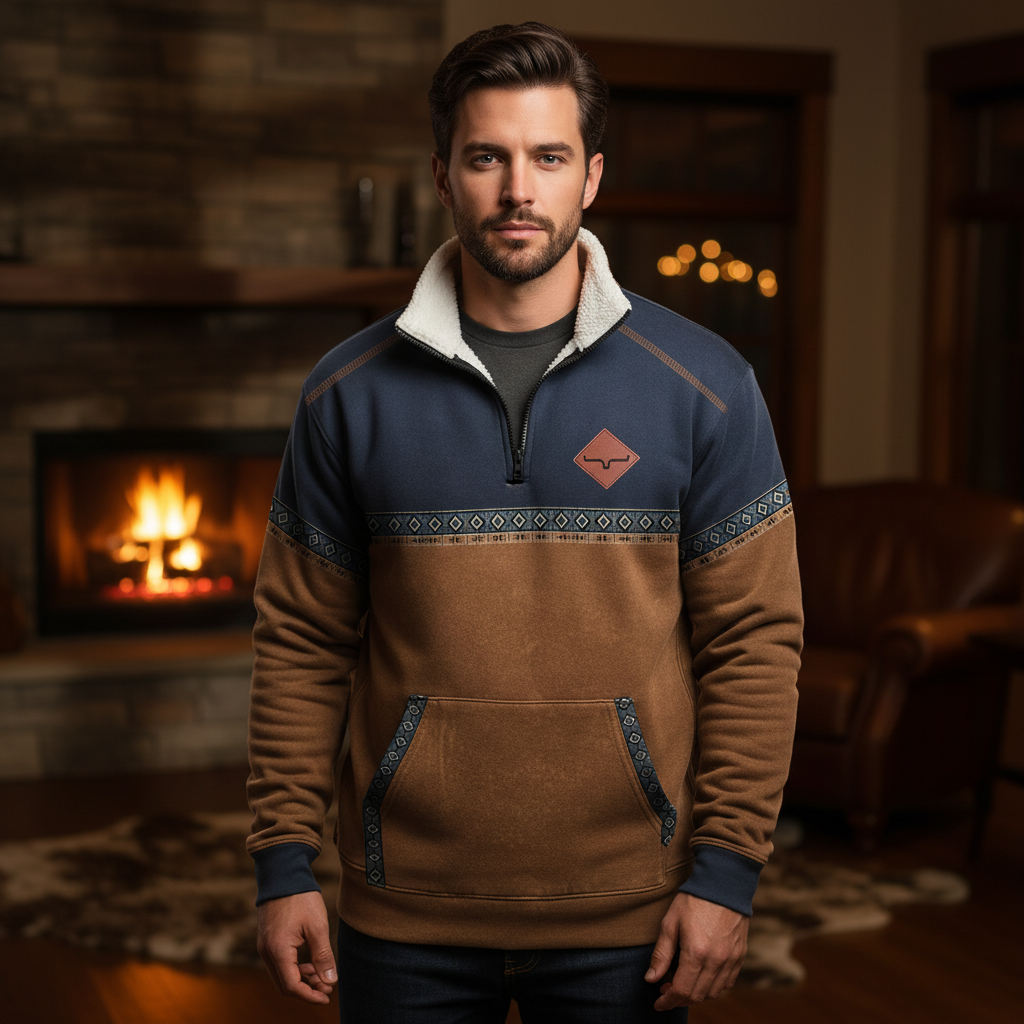 Men's Fleece Sweater with Quarter Zip and Sherpa Collar 1