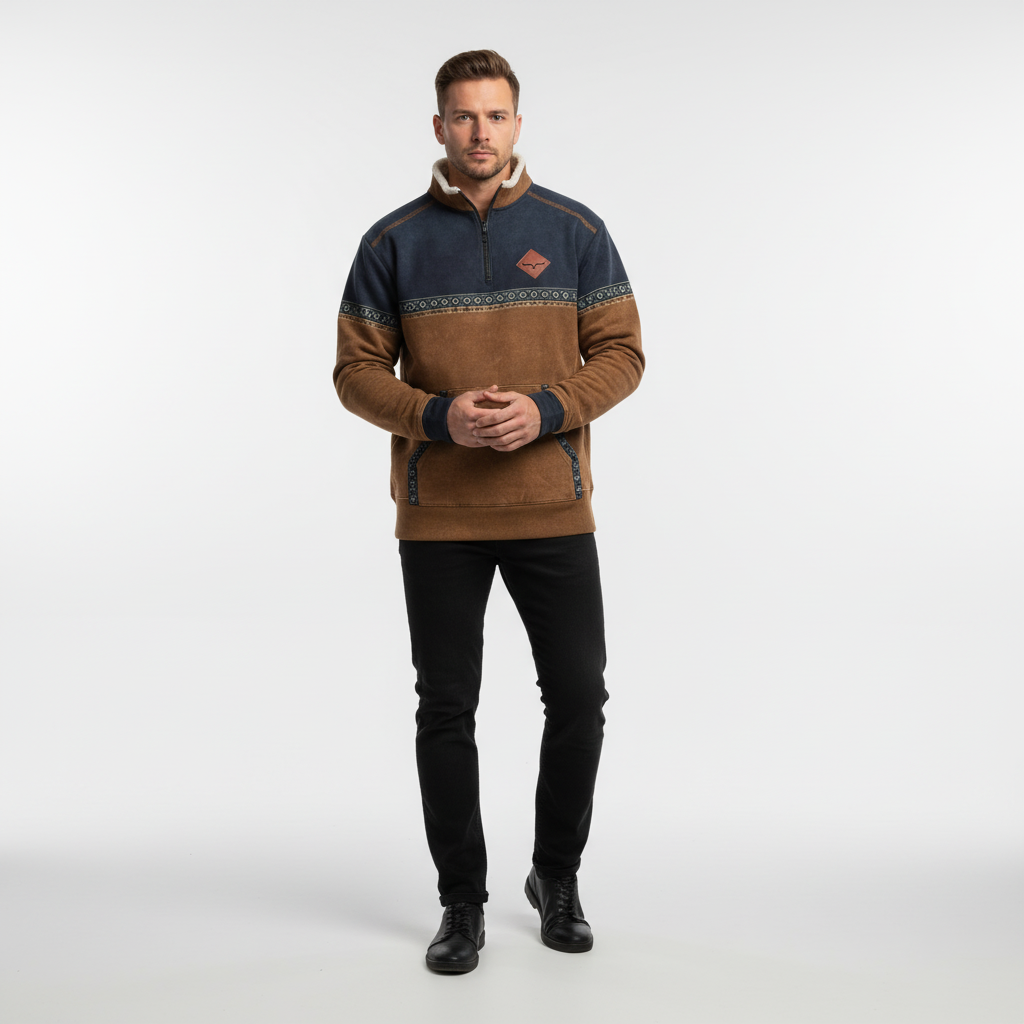 Men's Fleece Sweater with Quarter Zip and Sherpa Collar 2