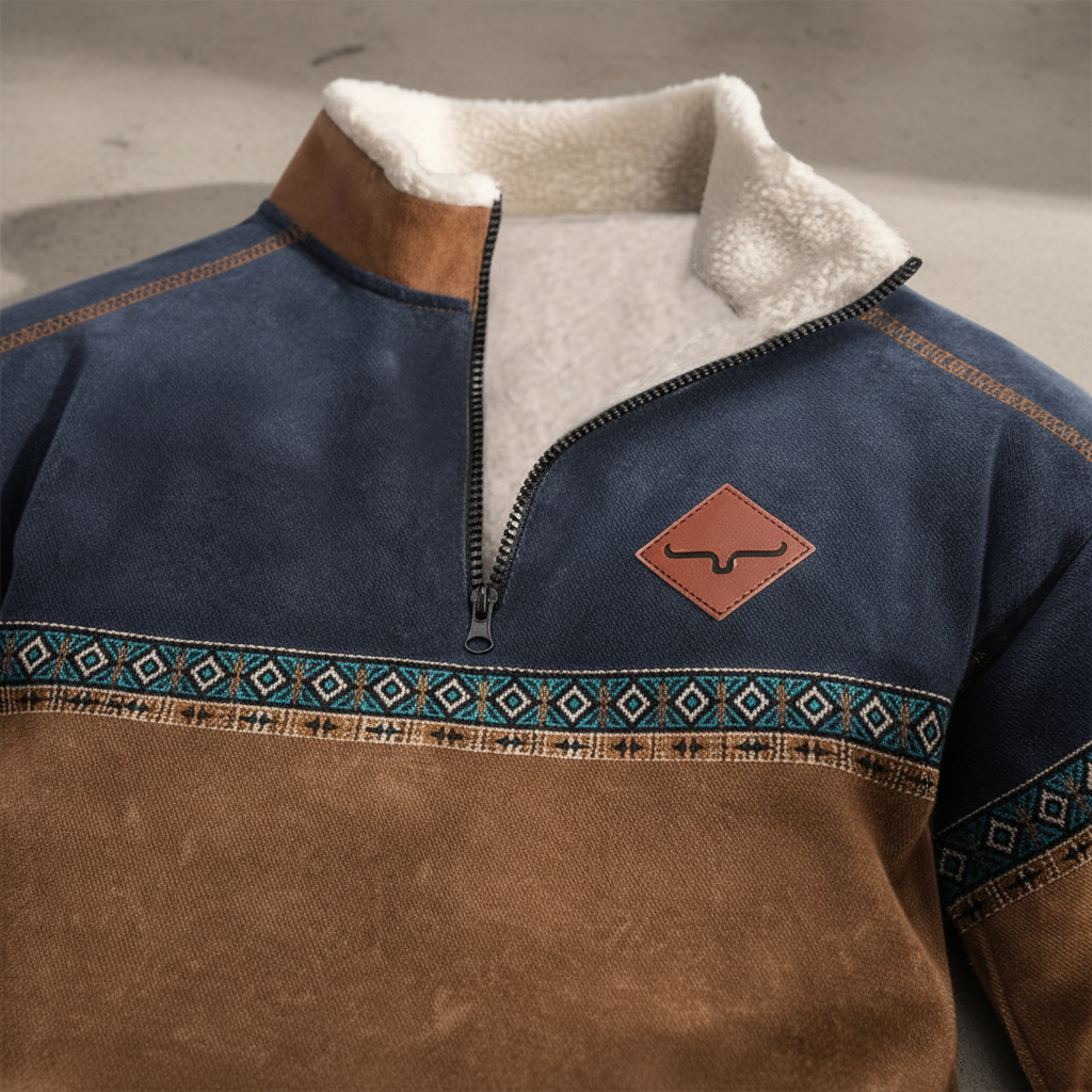 Men's Fleece Sweater with Quarter Zip and Sherpa Collar 3