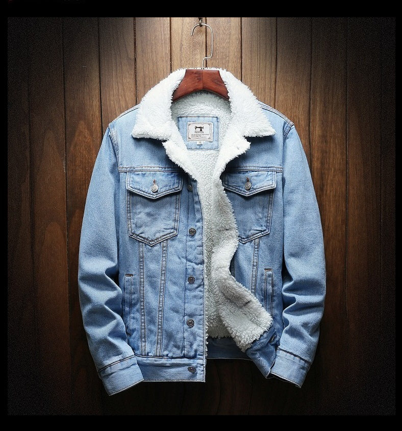 Men's Fur-Lined Denim Jacket | Button-Front Warm Layer 1