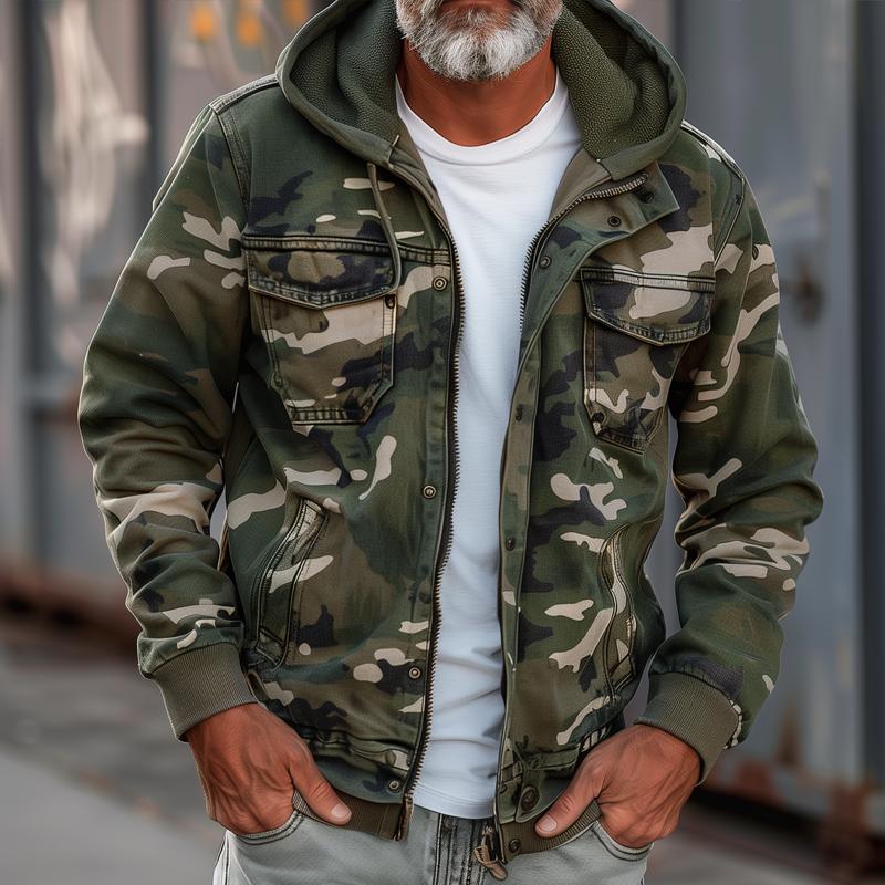 Men's Hooded Cargo Jacket | Relaxed Fit Utility Outerwear 0