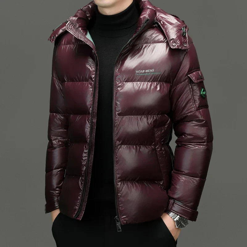 Men's Hooded Down Puffer Jacket | Lightweight Gloss-Finish Winter Coat 1