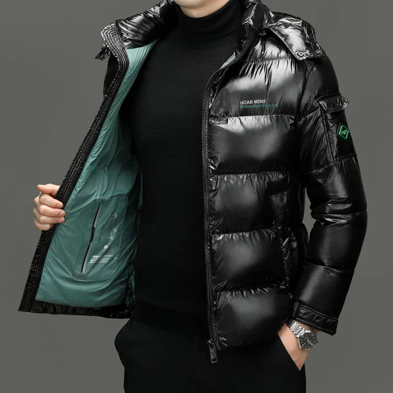 Men's Hooded Down Puffer Jacket | Lightweight Gloss-Finish Winter Coat 3