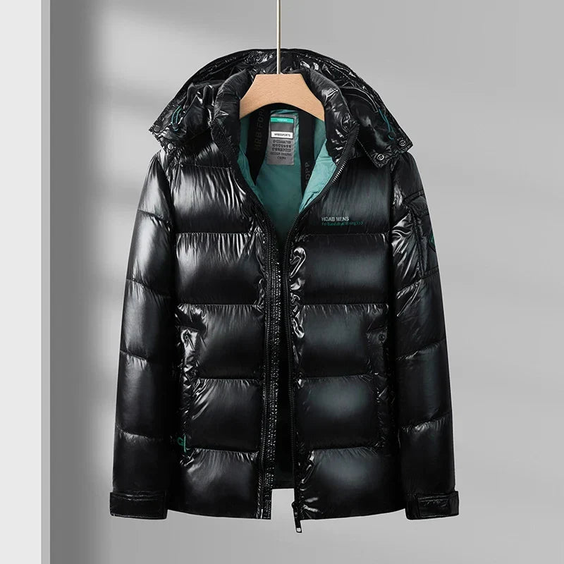 Men's Hooded Down Puffer Jacket | Lightweight Gloss-Finish Winter Coat 4