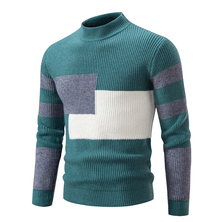 Men's Knitted Sweater with Geometric Color Block and High Neck 5