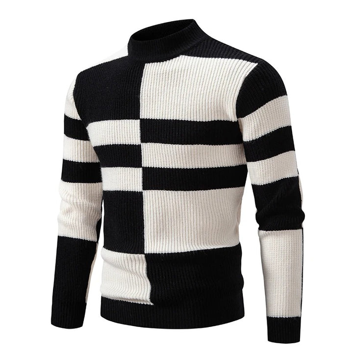 Men's Knitted Sweater with Geometric Color Block and High Neck 7