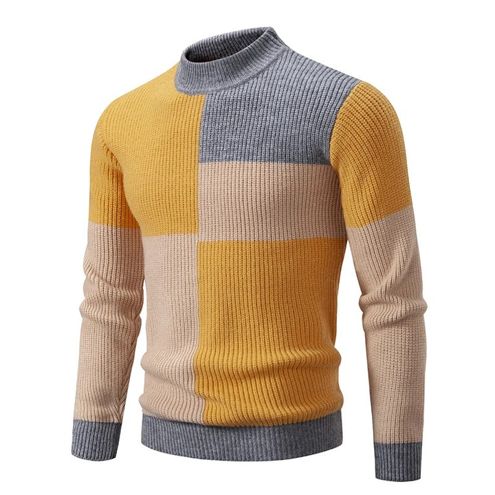 Men's Knitted Sweater with Geometric Color Block and High Neck 9