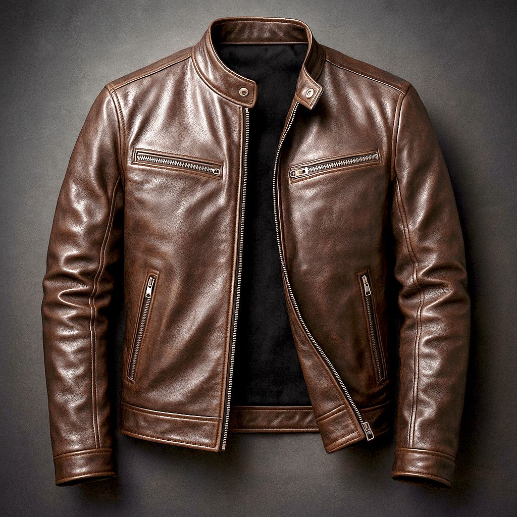Men's Leather Biker Jacket | Distressed Moto Style Coat 0