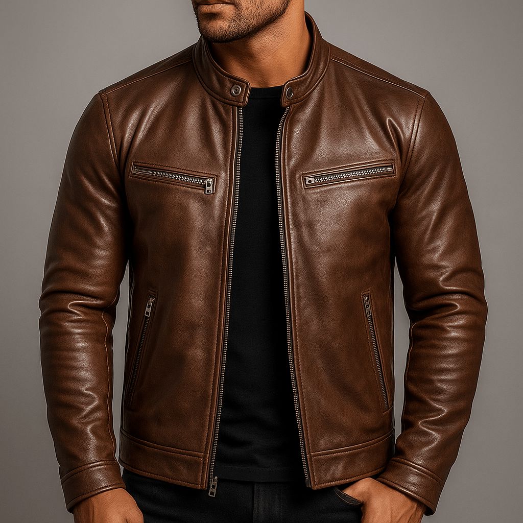 Men's Leather Biker Jacket | Distressed Moto Style Coat 2