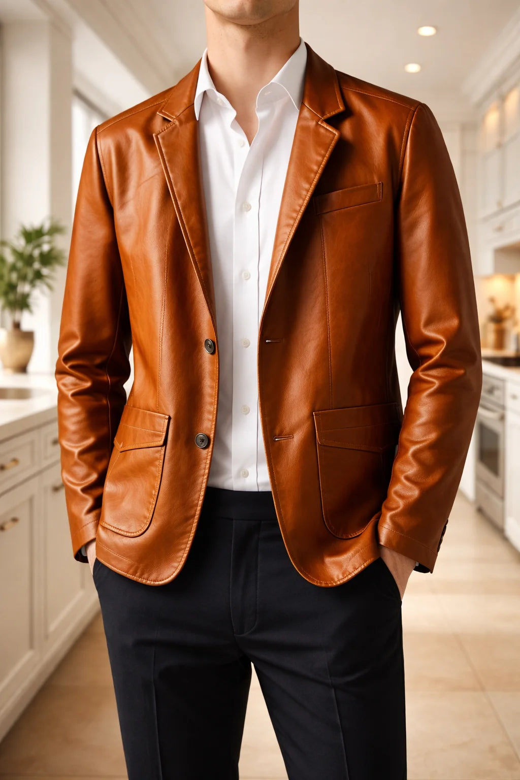 Men's Leather Blazer Jacket | Slim Fit Smart Casual Outerwear 1