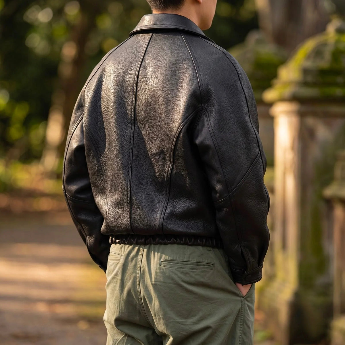 Men's Leather Zip Jacket | Structured Collar Lightweight Layer 2