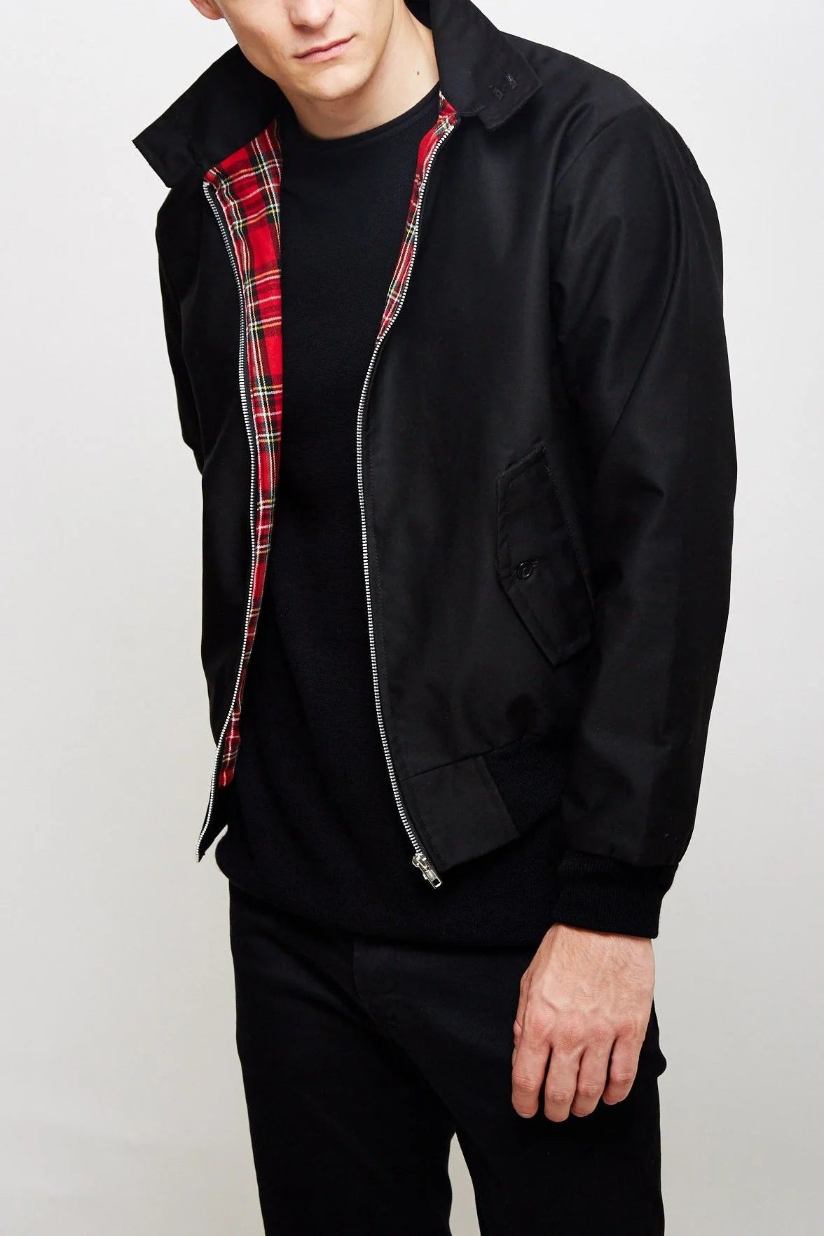 Men's Lightweight Harrington Jacket | Tartan Lined Zip-Up Outerwear 0
