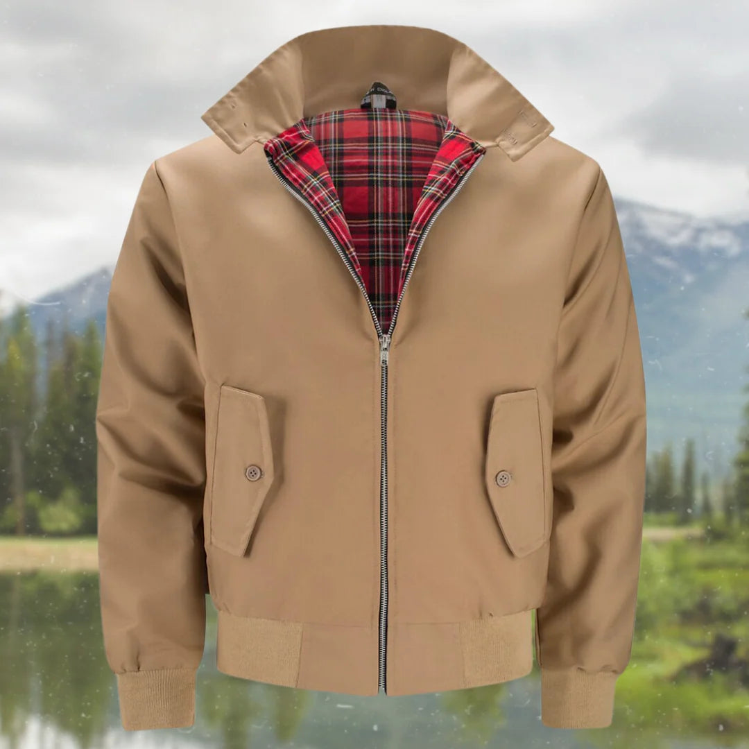 Men's Lightweight Harrington Jacket | Tartan Lined Zip-Up Outerwear 1