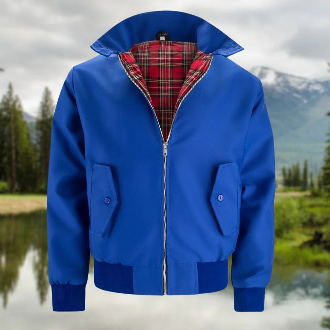 Men's Lightweight Harrington Jacket | Tartan Lined Zip-Up Outerwear 3