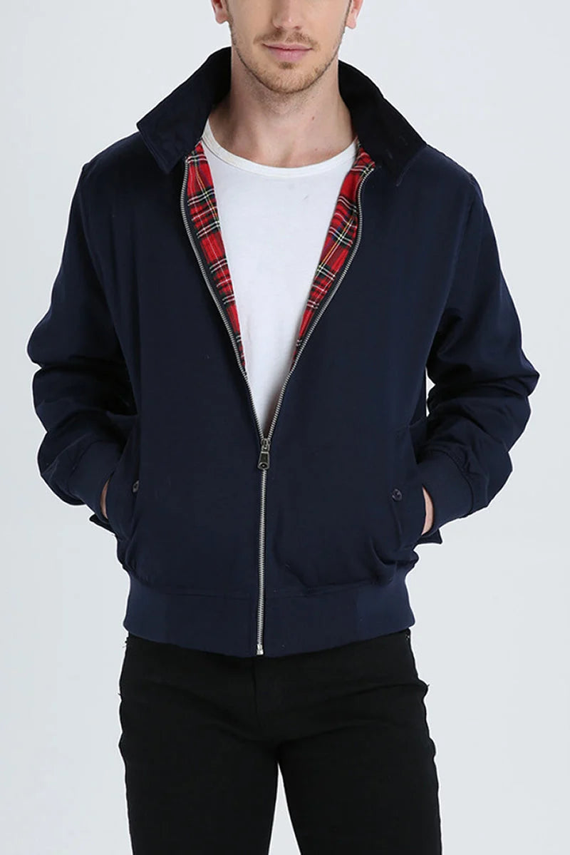 Men's Lightweight Harrington Jacket | Tartan Lined Zip-Up Outerwear 5