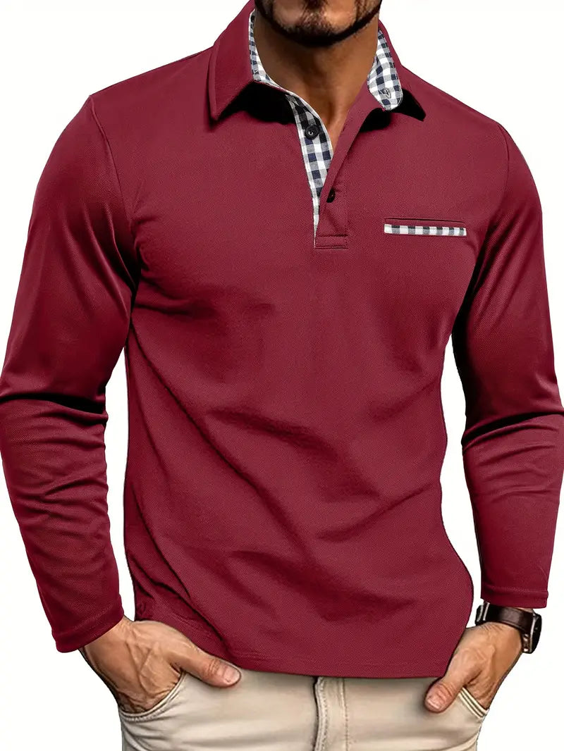 Men's Long Sleeve Polo Shirt | Comfortable Cotton Blend Top 0