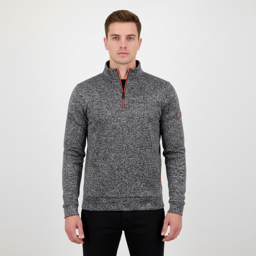 Men's Mixed Knit Sweater with Quarter Zip and Funnel Neck 2