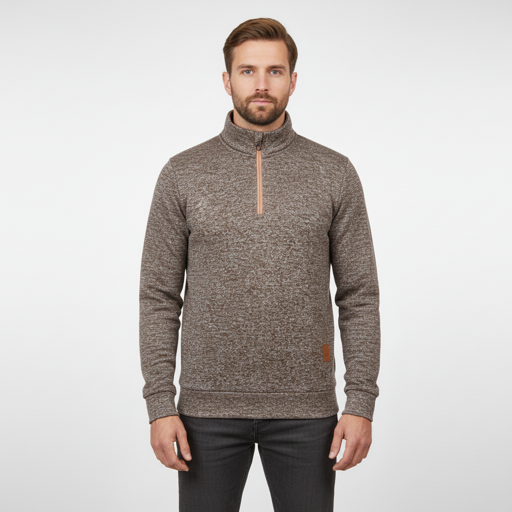 Men's Mixed Knit Sweater with Quarter Zip and Funnel Neck 3