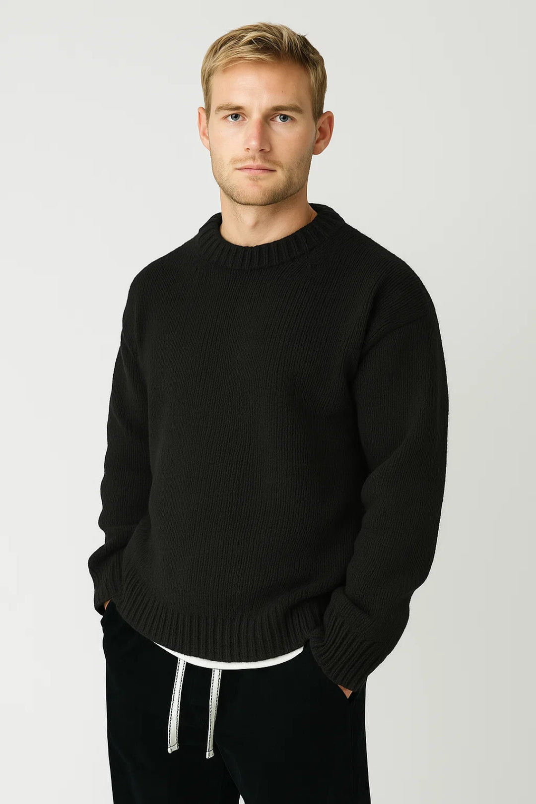 Men's Oversized Knit Sweater | Comfortable Casual Round Neck 0