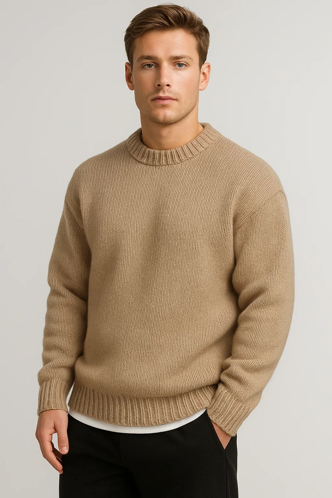 Men's Oversized Knit Sweater | Comfortable Casual Round Neck 2