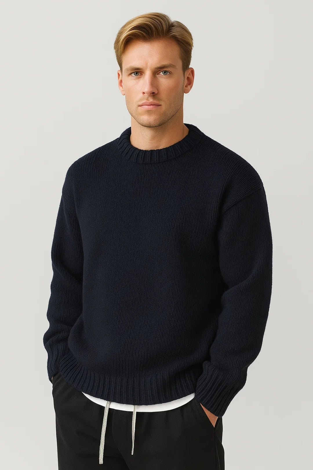 Men's Oversized Knit Sweater | Comfortable Casual Round Neck 3