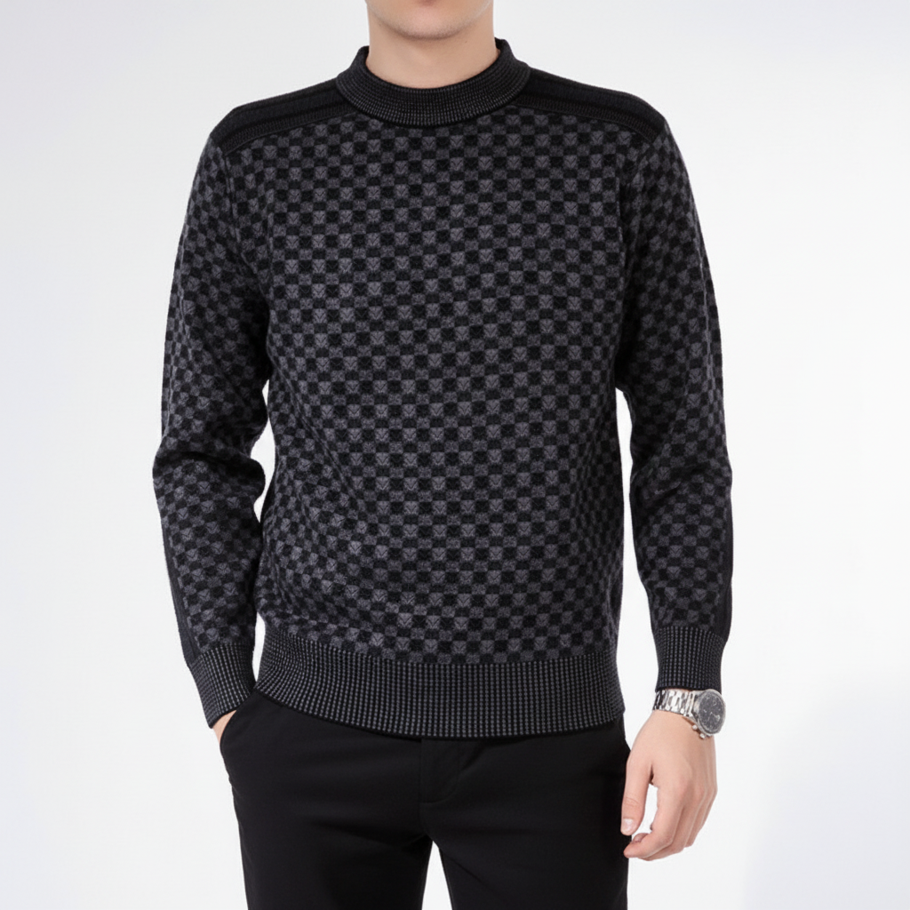 Men's Printed Sweater with Round Neck and Ribbed Trim 3