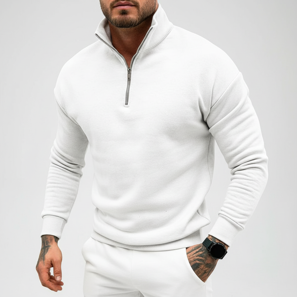 Men's Quarter-Zip Sweater with Stand-Up Collar | Slim Fit Knit 0