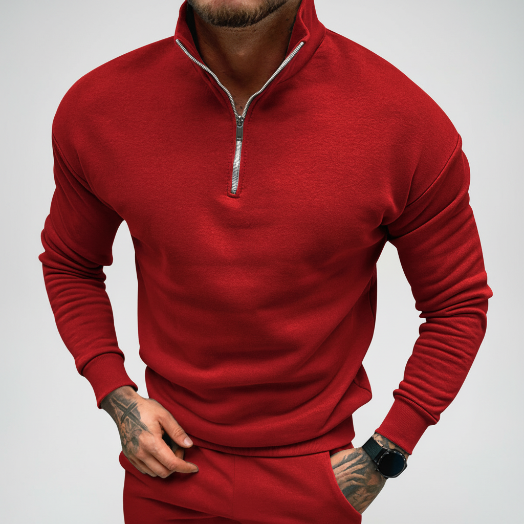 Men's Quarter-Zip Sweater with Stand-Up Collar | Slim Fit Knit 1